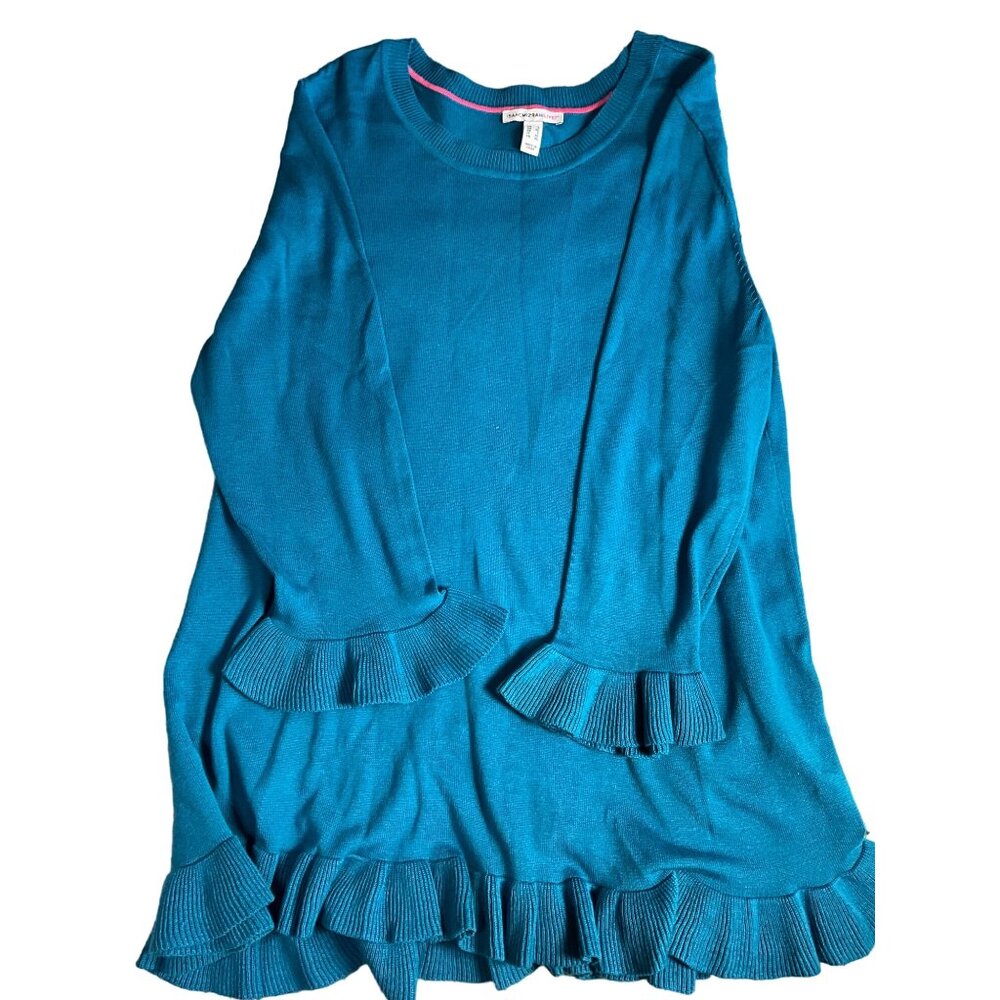 Isaac Mizrahi Live Large 3/4 Sleeve Peplum Sweater w/ Ruffle Hem Blue
